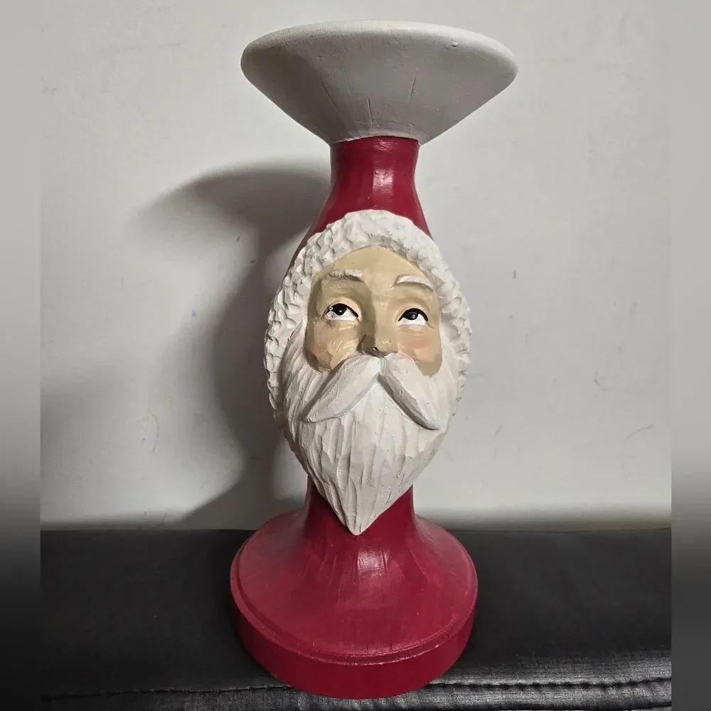 New Christmas Holiday Time Polyresin Santa Candle Holder, 10 in H